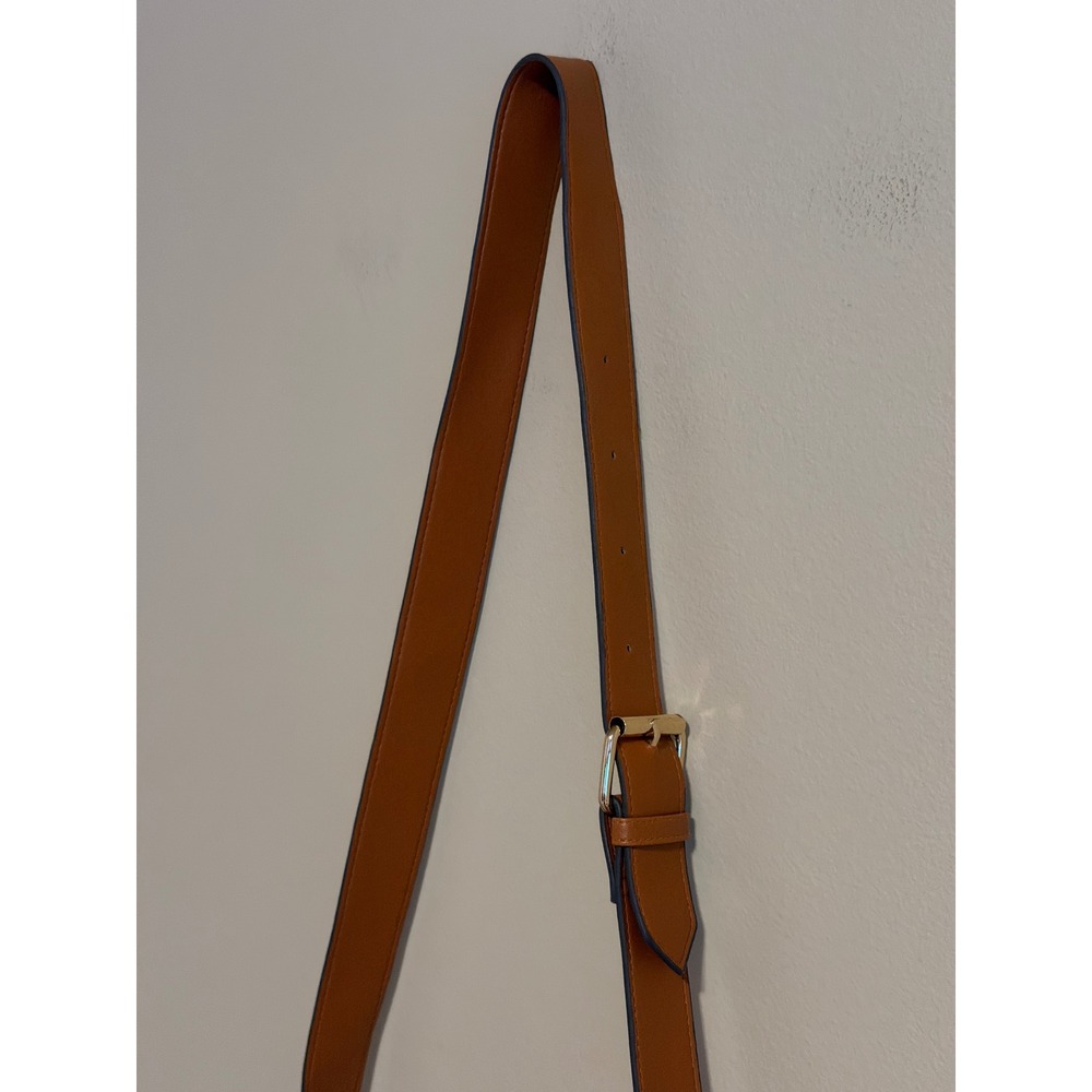 Squared Woven Cassette Crossbody Bag Cognac Brown Faux Leather - Picture 5 of 8